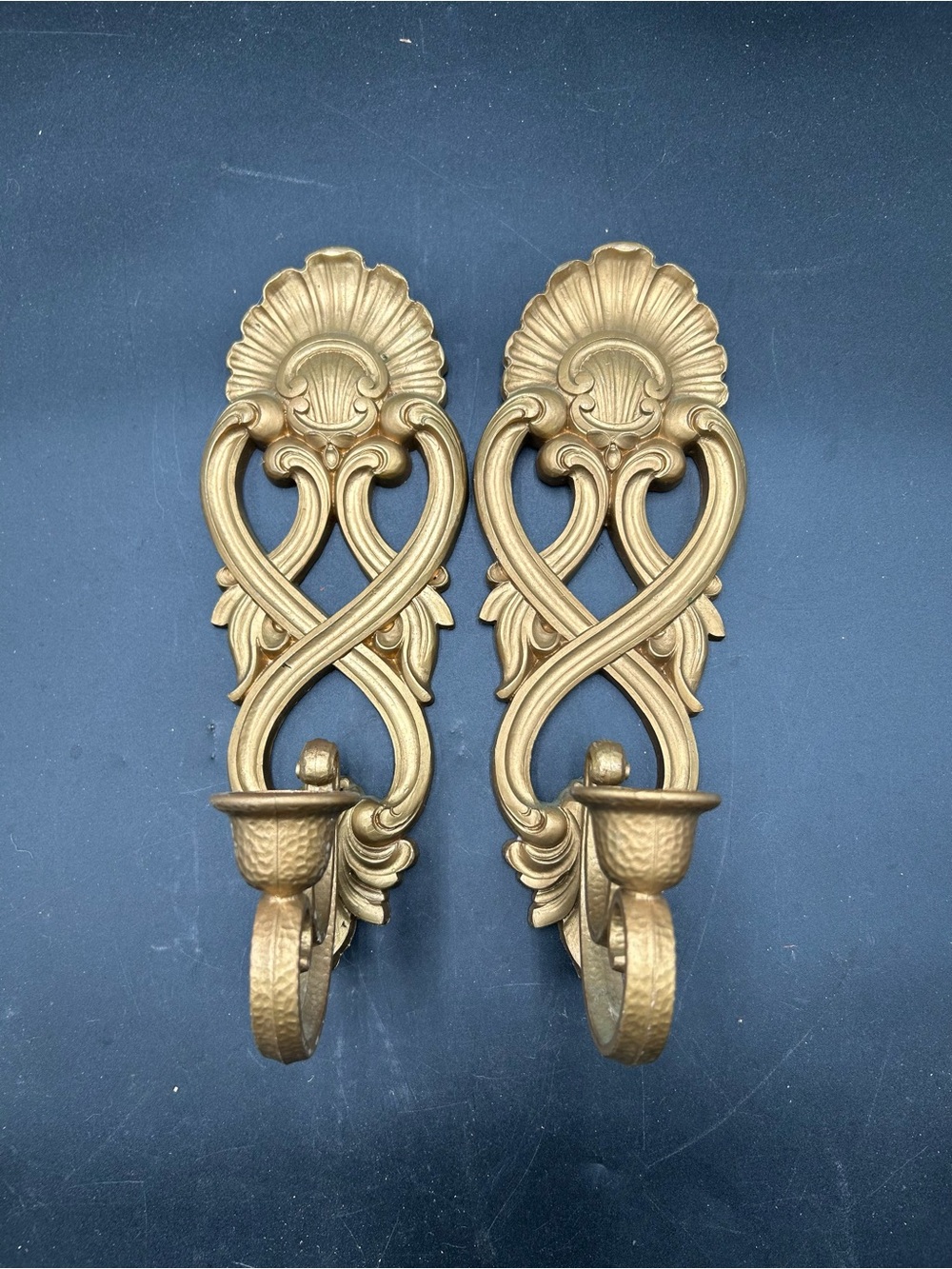Homco Ornate Gold Wall Sconces Pair - Classic Home Wall Decor, Hollywood regency